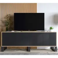 Meble Lindner Loft TV-Schrank TV-Lowboard Apollo 2 Viertürig Drei Metallfüße Modern Lindner Möbel 150cm x 53cm x 35cm Farbe: Wotan Eiche matt - schwarz matt