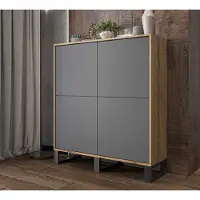 Meble Lindner Loft Kommode TV Apollo 4D TV-Sideboard Modern Lindner Möbel Drei Metallfüße 113 cm x 35 cm x 127 cm Farbe: Wotan Eiche matt - Graphit matt