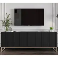 Meble Lindner TV-Schrank Glamour TV-Schrank Elpis Viertürig Modern Lindner Möbel 150cm x 51,5cm x 36,5cm Farbe: Schwarz matt Rahmen: Gold - Metall