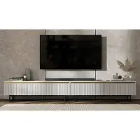 Meble Lindner TV-Ständerschrank SELENE von Lindner Möbel – viertürig – 280 x 44 x 35 cm - Farbe: Weiß matt - schwarze Metallrahmen