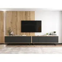 Meble Lindner 2er Set TV Lowboards Apollo 2 und Apollo Lindner Möbel, TV Schrank und Fernsehschrank, in Wotan Eiche matt und Schwarz, Maße 300 x 53 x 35 cm