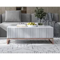 Meble Lindner Couchtisch Glamour Kaffeetisch Elpis Modern Lindner Möbel 110cm x 54cm x 39cm Farbe: Weiß matt Rahmen: Kupferfarbig – Metall