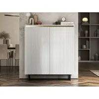 Meble Lindner Kommode RTV SELENE von Lindner Möbel – zweitürig – 110,8 x 35 x 125 cm – Farbe: Weiß matt- Italienische Tiefmattfolie