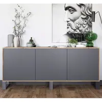 Meble Lindner Loft Kommode TV Eiche Wotan Apollo 3D TV-Sideboard Modern Lindner Möbel Drei Metallfüße 168cm x 35cm x 72 cm Farbe: Wotan Eiche matt - Graphit matt