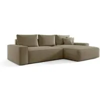 Fun-Möbel Ecksofa Schlafsofa Sofa WALKEN Stoff Quelle Dunkelbeige Ottomane Rechts