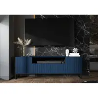 Meble Lindner TV-Schrank Glamour TV-Schrank Elpis 2 Dreitürig Modern Lindner Möbel 150cm x 51,5cm x 36,5cm Farbe: Marineblau matt Rahmen: Schwarz - Metall