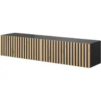 Selsey TV-Lowboard Telire Schwarz mit Wotan Eiche - Lamellenfronten ,140 cm breit