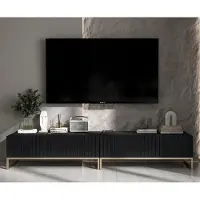 Meble Lindner Universal TV-Schrank 2 x ELPIS TV Glamour Style Golden Metall Fußgestell Modern Lindner Möbel 220 cm x 39 cm x 54 cm Farbe: Schwarz matt - Italienische Tiefmattfolie