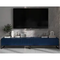 Meble Lindner Universal TV-Schrank 2 x ELPIS TV Glamour Style Schwarze Metall Fußgestell Modern 220 cm x 39 cm x 54 cm Marineblau matt - Italienische Tiefmattfolie