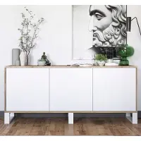 Meble Lindner Loft Kommode TV Eiche Wotan Apollo 3D TV-Sideboard Modern Lindner Möbel Drei Metallfüße 168cm x 35cm x 72 cm Farbe: Wotan Eiche matt - Weiß matt