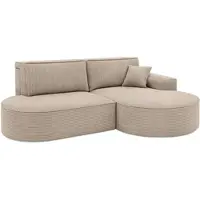 Fun-Möbel Ecksofa Schlafsofa Sofa VENEDIG Stoff Poso Beige Ottomane Rechts