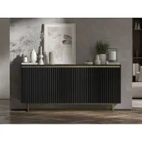 Meble Lindner Kommode RTV SELENE von Lindner Möbel – dreitürig – 166,8 x 35 x 78,4 cm Farbe: Schwarz matt- Italienische Tiefmattfolie
