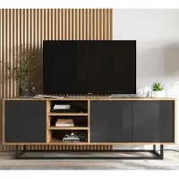 Meble Lindner TV-Schrank TV-Lowboard TV-Schrank Apollo Dreitürig Modern Lindner Möbel Loft Style 150cm x 53cm x 35cm Farbe: Wotan Eiche matt - schwarz matt