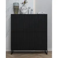 Meble Lindner Glamour Kommode RTV Schwarz matt Elpis 4D - Modern - Lindner Möbel - 112cm x 36,5cm x 126 cm, Farbe: Schwarz matt- Italienische Tiefmattfolie