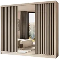 ALTDECOR Kleiderschrank mit Spiegel und Schiebetüren, kugelgelagerte Führungsschienen und Aluminium-Leisten - LAMELO - 240 cm - Weiß/Weiß/Schwarz