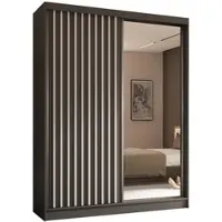 ALTDECOR Kleiderschrank mit Spiegel und Schiebetüren, kugelgelagerte Führungsschienen und Aluminium-Leisten - LAMELO - 160 cm - Grau/Grau/Weiß