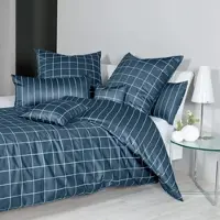 Janine Wendebettwäsche Karo Streifen modern classic Bettbezug einzeln 155x220 cm | atlantik - blau