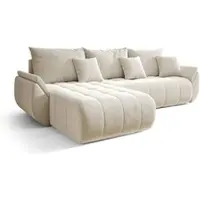 Fun-Möbel Ecksofa Schlafsofa AKITA Stoff Monolith Creme Ottomane Links