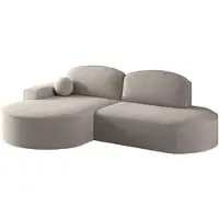 Fun-Möbel Ecksofa Schlafsofa Sofa GIRONA Stoff Salvador Hellgrau Ottomane Links