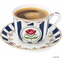 MamboCat Flowery Cappuccinotasse mit Untertasse 400ml Porzellan floral blau Kaffee Tee