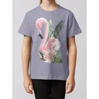 Wat? Apparel T-Shirt Flamingo mit Blumen in Lavender | Gr.: 152-164