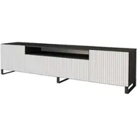 ALTDECOR TV-Schrank NOA-2-S mit Gefrästen Fronten 200x53x41 Lowboard, TV Möbel, TV Cabinet, Fernsehtisch, Fernseher Schrank, TV Kommode, TV Tisch, TV Sideboard, TV Board - Schwarz / Weiß