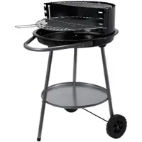 Wellhome - Runder Holzkohlegrill Ø51x82 cm mit Rädern und Windschutz