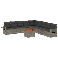 vidaXL 10-tlg. Garten-Sofagarnitur mit Kissen Grau Poly Rattan