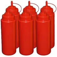 GVK 6 Stück rote Quetschflaschen 1 Liter Dosierflasche Spenderflasche Dressingflasche