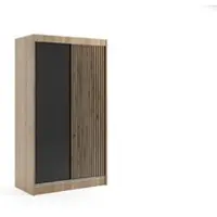 ALTDECOR Kleiderschrank mit Lamel-Schiebetüren, kugelgelagerte Führungsschienen und Aluminium-Leisten - VILO - 120 cm - Sonoma Eiche/Lamelle Eiche Wotan