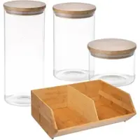 San Ignacio - Großer Küchenorganizer 35x30,5x12,5cm mit Set aus 3 Borosilikat-Vorratsgläsern 0,6L/1,4L/2,1L