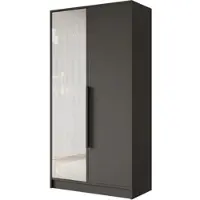 ALTDECOR Kleiderschrank mit Spiegel LESE - 100x200x51 Schwarz Schrank Garderobenschrank Mehrzweckschrank mit modernen glatte Fronten