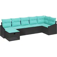 vidaXL Sofa Set mit Kissen mit Speicher Schwarz Poly-Rattan
