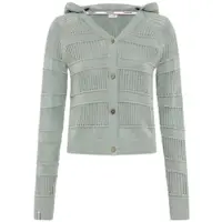 Kangaroos Ajourstrickjacke mit Kapuze, V-Ausschnitt mit Knopfleiste, aus Feinstrick, Langarm