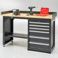 Datona Werkbank PRO Schwarz mit Eichen Arbeitsplatte - 150 cm