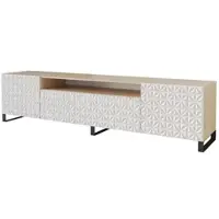 ALTDECOR TV-Schrank VIRA-S mit Gefrästen Fronten 200x53x41 Lowboard, TV Möbel, TV Cabinet, Fernsehtisch, Fernseher Schrank, TV Kommode, TV Tisch, TV Sideboard, TV Board - Artisan / Weiß
