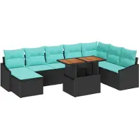vidaXL Gartensofa-set 9 pcs Schwarz und Türkis Poly-Rattan