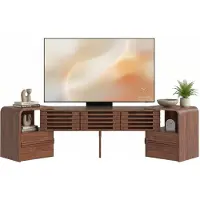 H&D Manufaktur eGenuss TV Lowboard ausziehbar & verstellbar in Nussbaumfarben, Fernsehtisch für TVs bis 60 Zoll, TV-Schrank mit Lamellentüren, drehbaren Seitenmodulen & Stauraum, modernes TV Möbel, 162,5 cm