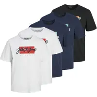 Jack & Jones T-Shirt "T-Shirt JJTILEY JJNOLAN TEE SS CREW NECK 5PK MP 5er Pack", Herren, Gr. L, bunt (weiß, dunkelblau, schwarz), Obermaterial: 100% Baumwolle CO., Shirts T-Shirt