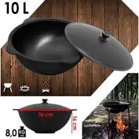 4BIG.fun Gusseisen Kasan 10L Aluminumdeckel Campingtopf Kazan WOK Kessel Topf Gulaschkanone Camping BBQ