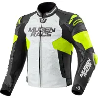 MUGENRACE Mry perforierte Motorrad Lederjacke, schwarz/weiß/neon-gelb, 54