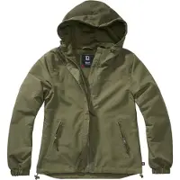Brandit moderne Damen Windbreaker-Jacke mit verstellbarer Kapuze Übergangs-Jacke Khaki