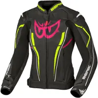 Berik Fufur Damen Motorrad Lederjacke, neon-gelb/pink, 40