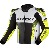 SHIMA STR 2.0 Schwarz Weiß Gelb Motorrad Lederjacke Größe 48