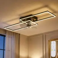 Globo Deckenventilator Deckenlampe Wohnzimmerleuchte Esszimmerlampe Küchenleuchte, Metall Alu schwarz, dimmbar Fernbedienung CCT, LED 38W 1800Lm 3000-6500K, L 90 cm