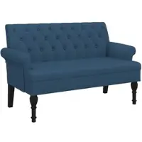 Décoshop26 - Bank mit gepolsterter Rückenlehne und Armlehnen 120 x 62 x 75,5 cm blauer Stoff DEC024640
