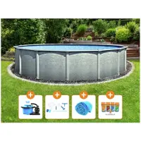 Steinbach , Aktionsangebot Stahlwand Swimming Pool Set "Grande rund", Ø 457 x 135 cm, Zubehörset S (inkl. Filteranlage, Grundreinigungsset, Chlor Starterset, Solarabdeckplane)