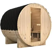 DELUKE Fasssauna Outdoor mit Elektroofen PIET für 4 Personen mit Saunazubehör Außensauna Gartensauna Saunafass Mit Externer Montage