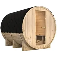 DELUKE Fasssauna Outdoor mit Elektroofen PIET für 6 Personen mit Saunazubehör Außensauna Gartensauna Saunafass Selbstmontage