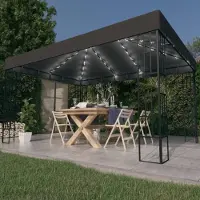 PUEAZU Pavillon mit LED-Lichterkette 3x4 m Anthrazit - Pavillons & Partyzelte &31460